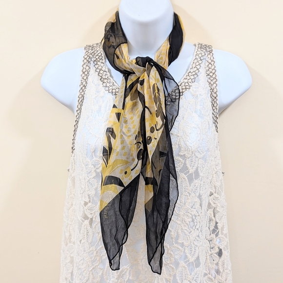 Yuki Torii Silk Yellow Black Floral Plant Scarf - Picture 1 of 4